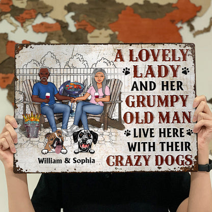 Backyard Family Couple A Lovely Lady And A Grumpy Old Man Live Here - Couple Gift - Personalized Custom Classic Metal Signs