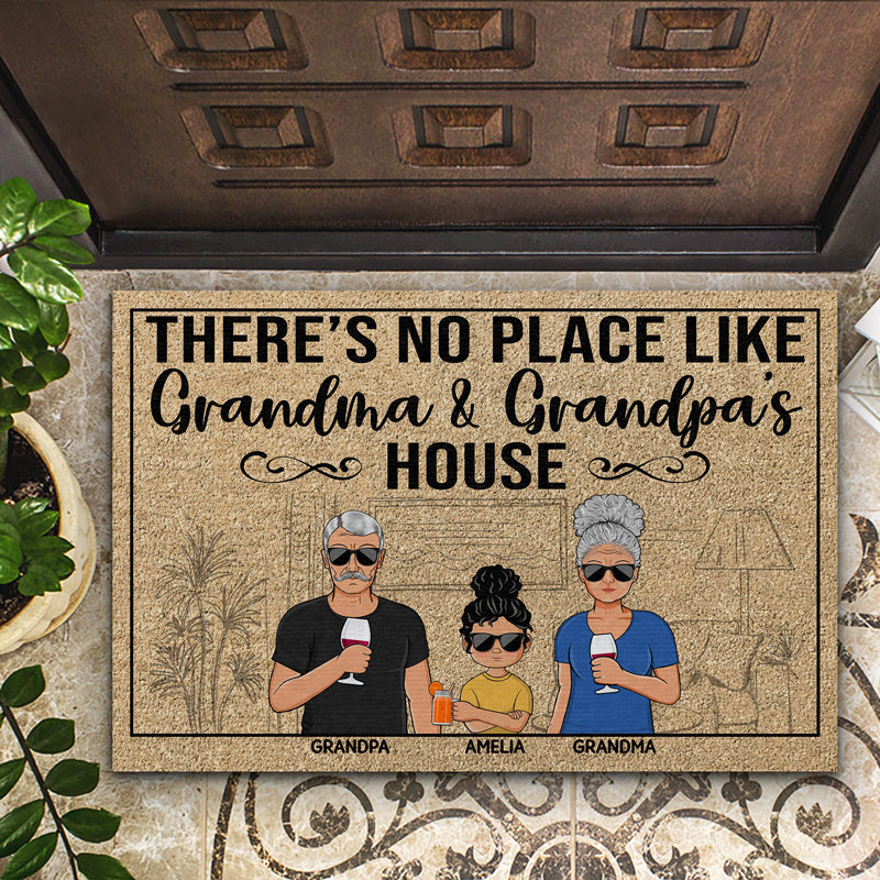 There's No Place Like Grandma & Grandpa's House Grandparents Couple - Family Gift - Personalized Custom Doormat