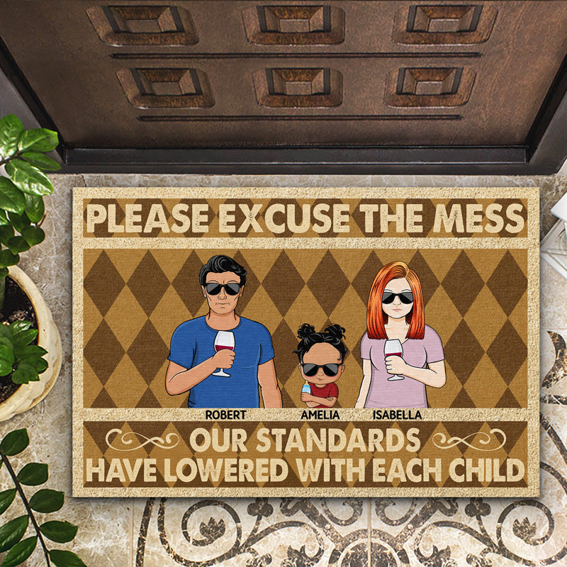 Please Excuse The Mess Our Standards Have Lowered With Each Child Vintage Couple Husband Wife Family - Personalized Custom Doormat