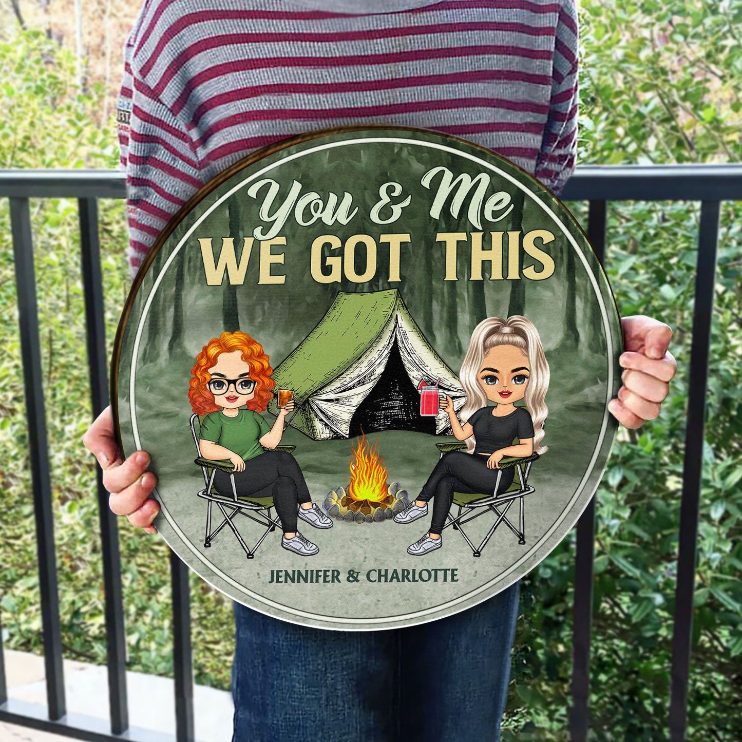 Husband And Wife Camping Partners For Life - Couple Gift - Personalized Custom Wood Circle Sign