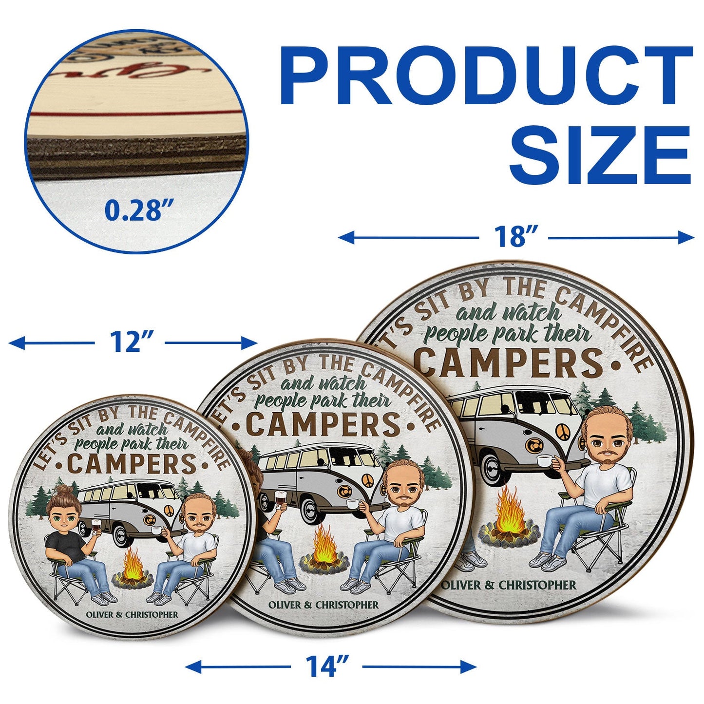 Husband And Wife Camping Partners For Life - Couple Gift - Personalized Custom Wood Circle Sign