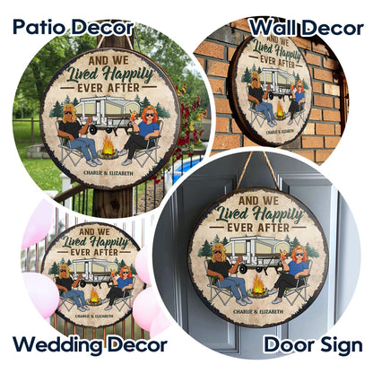 Husband And Wife Camping Partners For Life Family - Couple Gift - Personalized Custom Wood Circle Sign