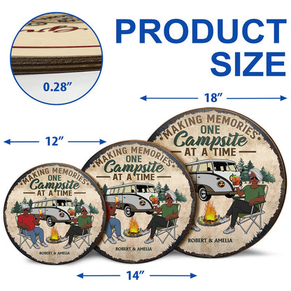Husband And Wife Camping Partners For Life Family - Couple Gift - Personalized Custom Wood Circle Sign