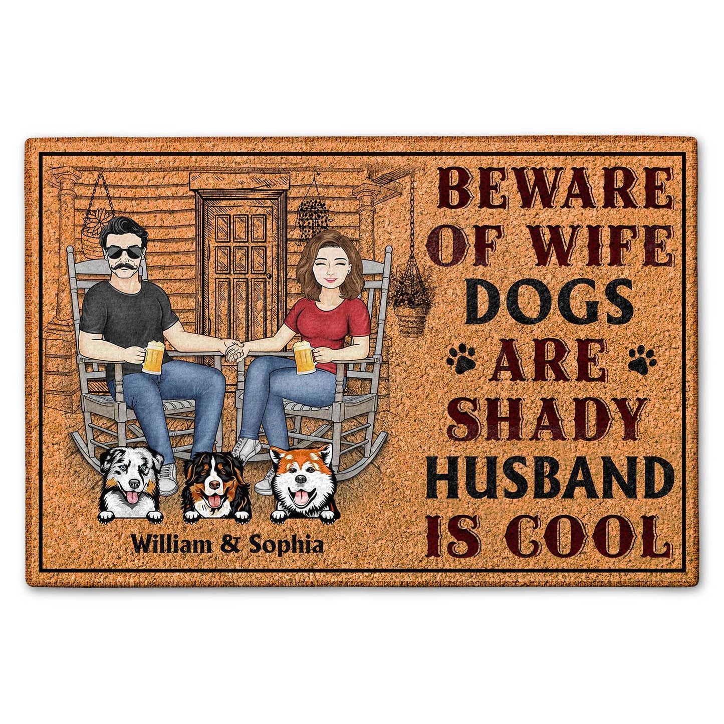 Beware Of Wife Dogs Are Shady Husband Is Cool - Anniversary, Birthday, Home Decor Gift For Spouse, Lover, Husband, Wife, Boyfriend, Girlfriend, Couple, Pet Lovers - Personalized Custom Doormat