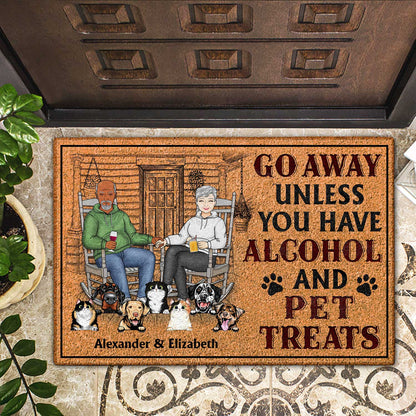 Go Away Unless You Have Alcohol And Dog Treats - Anniversary, Birthday, Home Decor Gift For Spouse, Lover, Husband, Wife, Boyfriend, Girlfriend, Couple, Pet Lovers - Personalized Custom Doormat