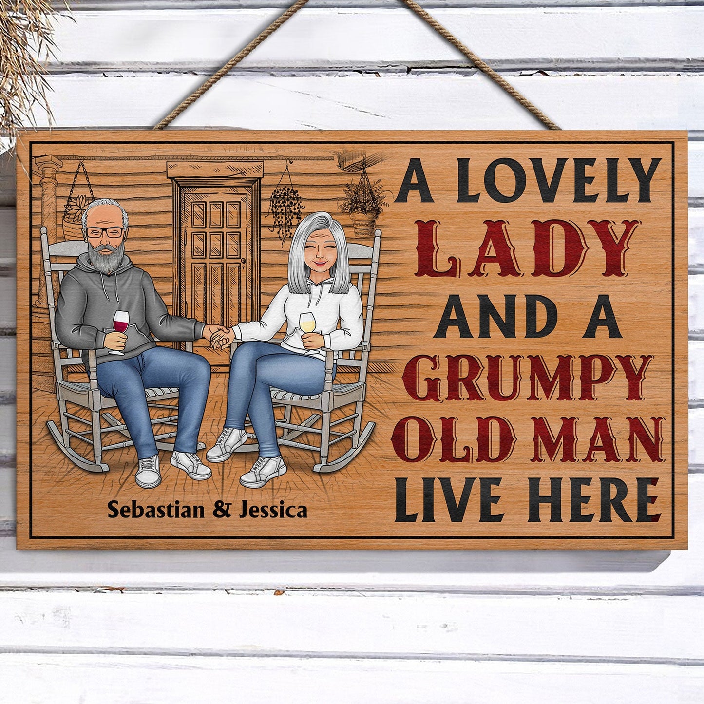 A Lovely Lady And A Grumpy Old Man Live Here - Anniversary, Birthday, Home Decor Gift For Spouse, Lover, Husband, Wife, Boyfriend, Girlfriend, Couple - Personalized Custom Wood Rectangle Sign