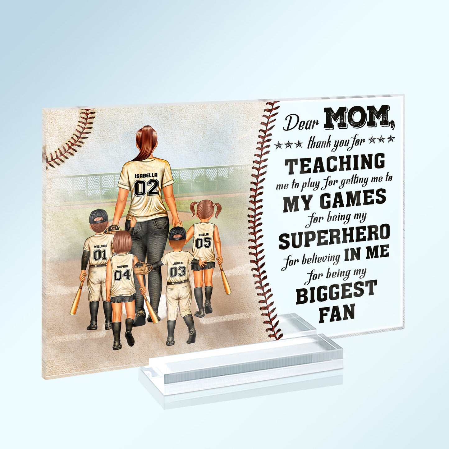 Dear Mom Thank You For Teaching Me - Birthday, Loving Gift For Baseball Fan, Mom, Mother - Personalized Custom Horizontal Rectangle Acrylic Plaque