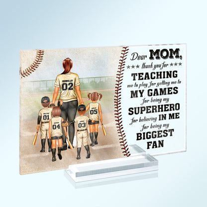 Dear Mom Thank You For Teaching Me - Birthday, Loving Gift For Baseball Fan, Mom, Mother - Personalized Custom Horizontal Rectangle Acrylic Plaque