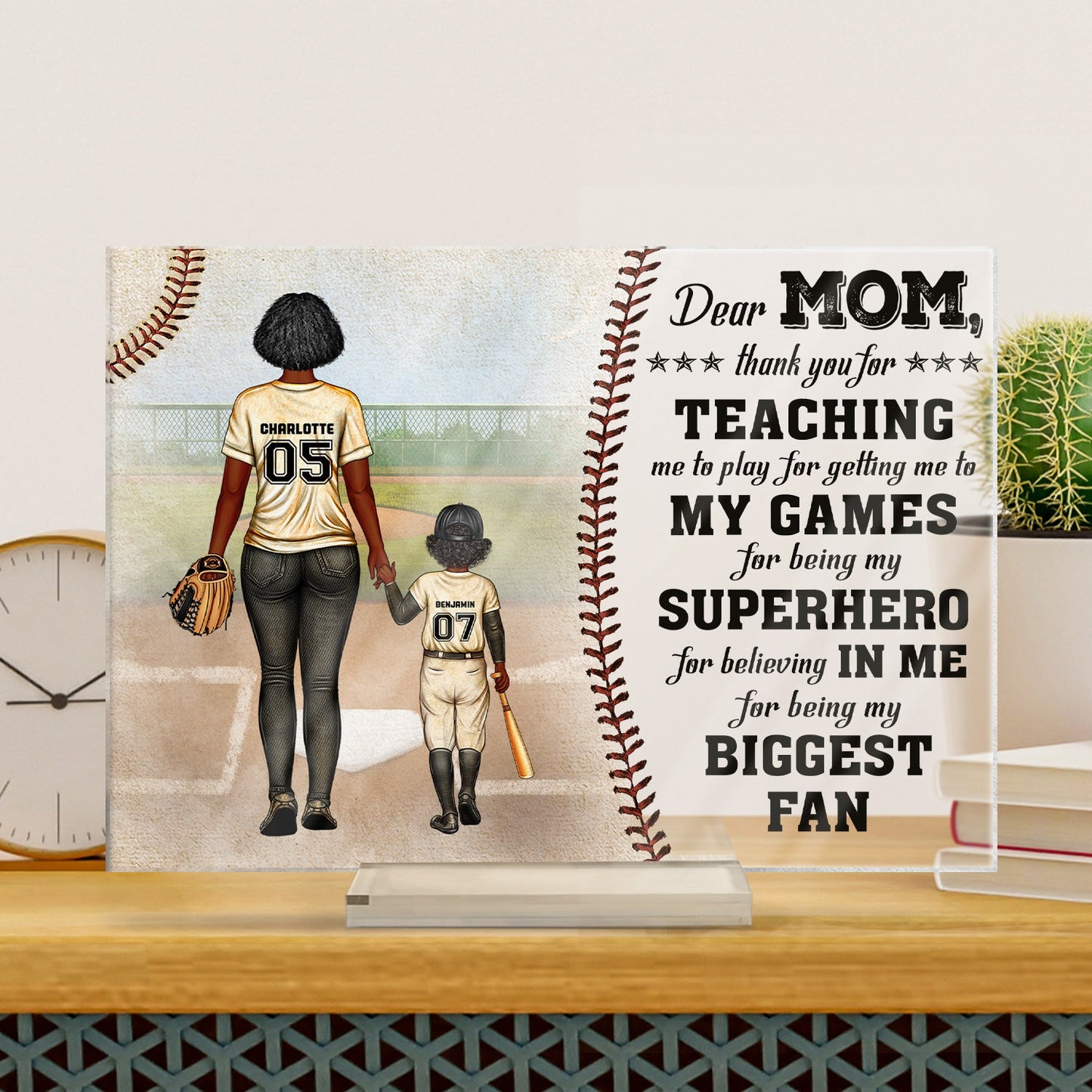 Dear Mom Thank You For Teaching Me - Birthday, Loving Gift For Baseball Fan, Mom, Mother - Personalized Custom Horizontal Rectangle Acrylic Plaque