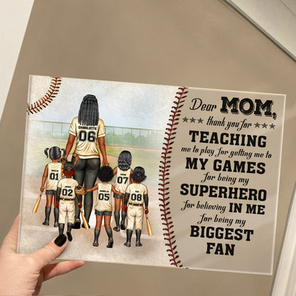 Dear Mom Thank You For Teaching Me - Birthday, Loving Gift For Baseball Fan, Mom, Mother - Personalized Custom Horizontal Rectangle Acrylic Plaque