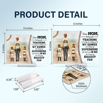 Dear Mom Thank You For Teaching Me - Birthday, Loving Gift For Baseball Fan, Mom, Mother - Personalized Custom Horizontal Rectangle Acrylic Plaque