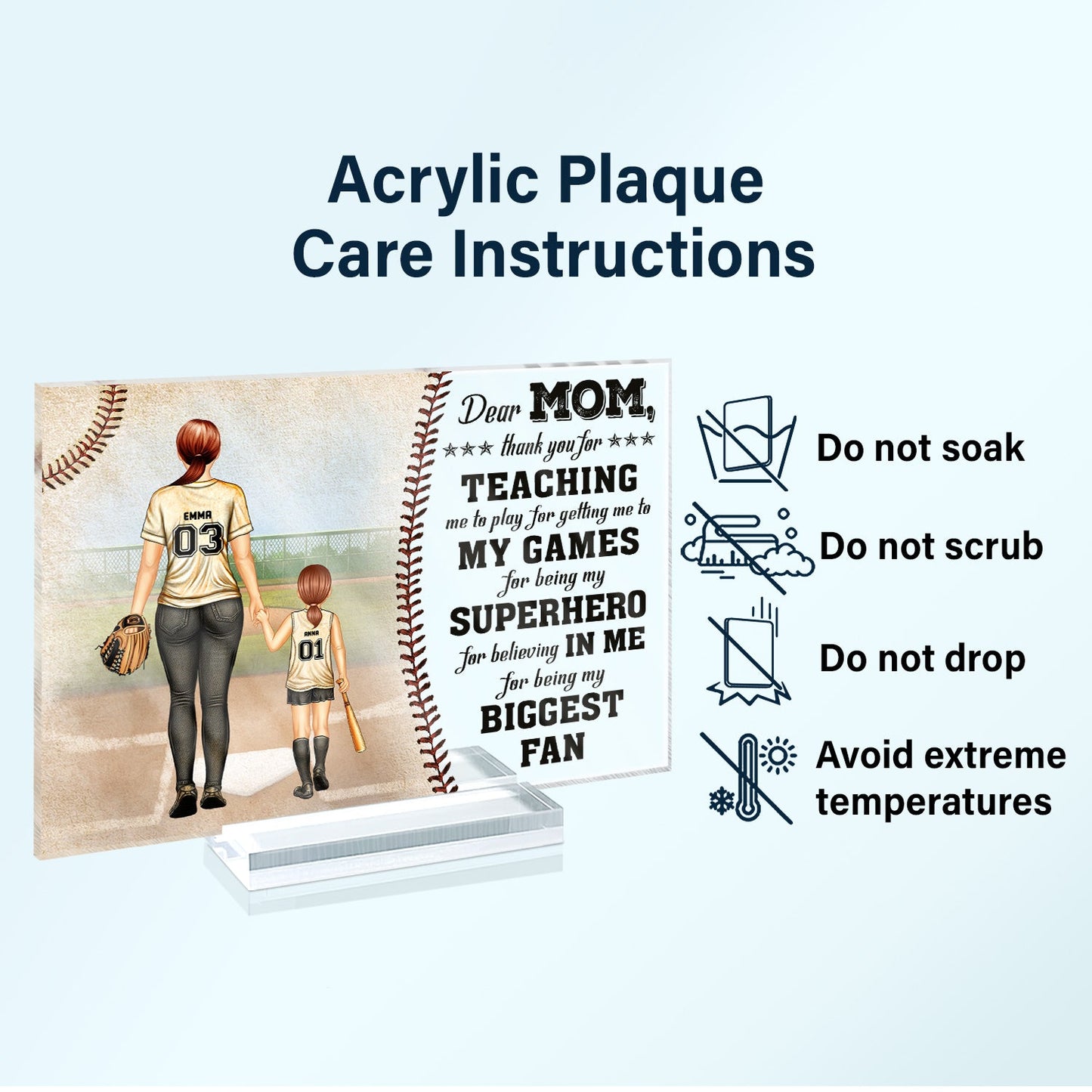 Dear Mom Thank You For Teaching Me - Birthday, Loving Gift For Baseball Fan, Mom, Mother - Personalized Custom Horizontal Rectangle Acrylic Plaque