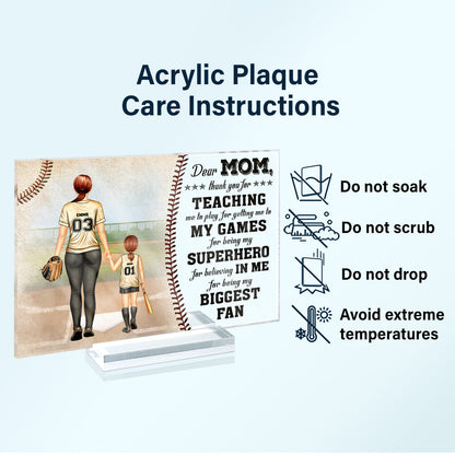 Dear Mom Thank You For Teaching Me - Birthday, Loving Gift For Baseball Fan, Mom, Mother - Personalized Custom Horizontal Rectangle Acrylic Plaque