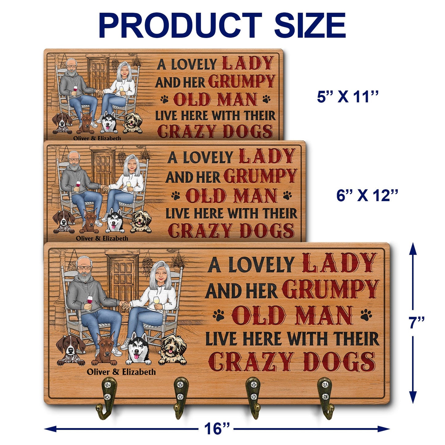 A Lovely Lady And A Grumpy Old Man Live Here With Their Crazy Dogs - Outdoor, Home Decor Gift For Family, Couple, Pet Lovers - Personalized Custom Wood Key Holder