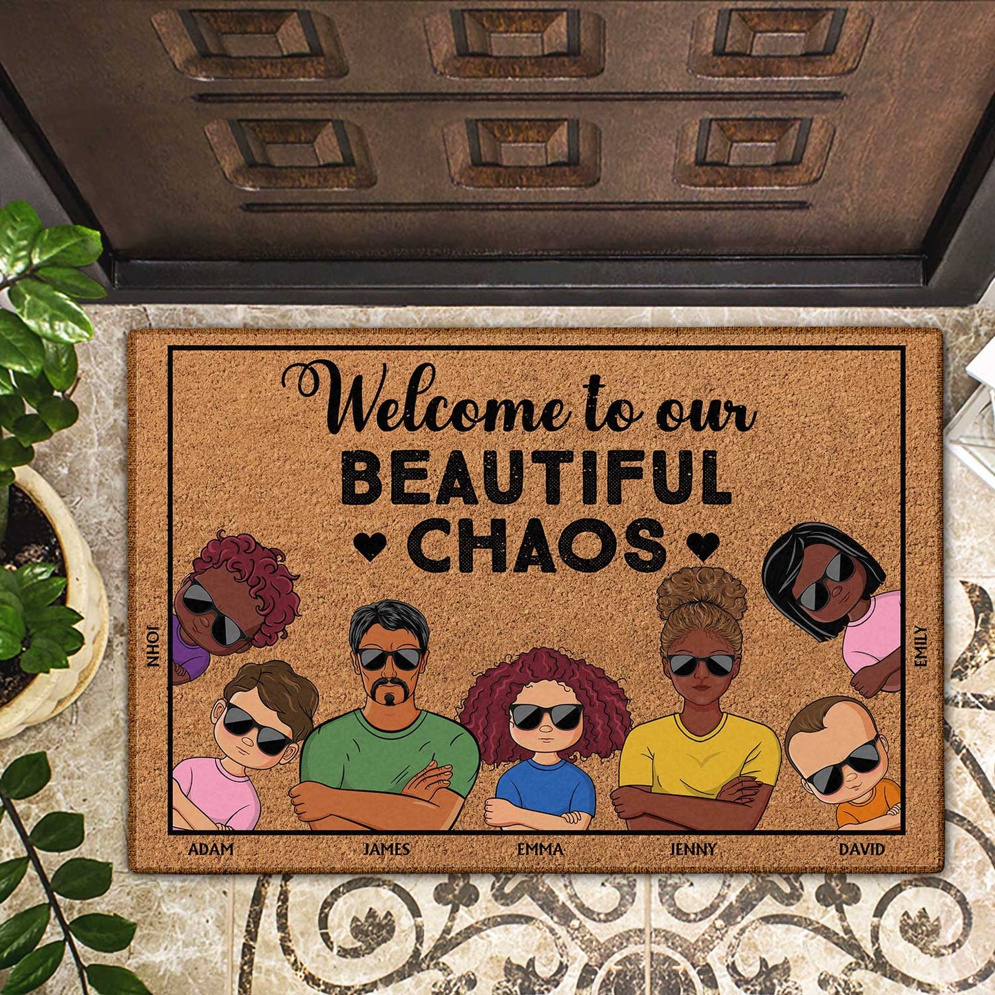 Welcome To Our Beautiful Chaos Couple - Anniversary, Birthday, Housewarming Gift For Spouse, Husband, Wife, Family - Personalized Custom Doormat