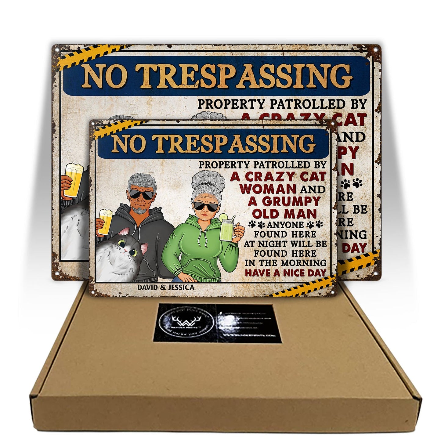 No Trespassing Property Patrolled By Crazy Dog Lady And A Grumpy Old Man - Home Decor, Backyard Decor, Couple Gift For Dog Lovers & Cat Lovers - Personalized Custom Classic Metal Signs