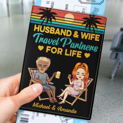 Husband And Wife Travel Partners For Life Beach Traveling Couple - Personalized Custom Passport Cover, Passport Holder