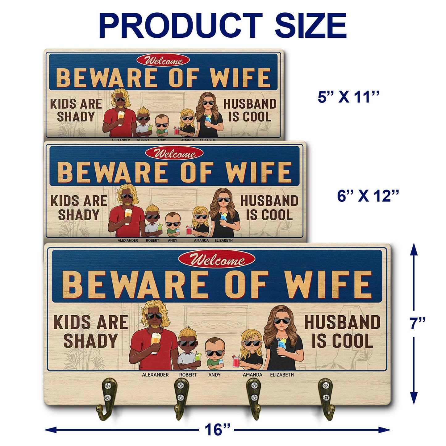 Beware Of Wife Kids Are Shady Husband Is Cool Couple - Home Decor, Funny, Anniversary Gift For Family - Personalized Custom Wood Key Holder