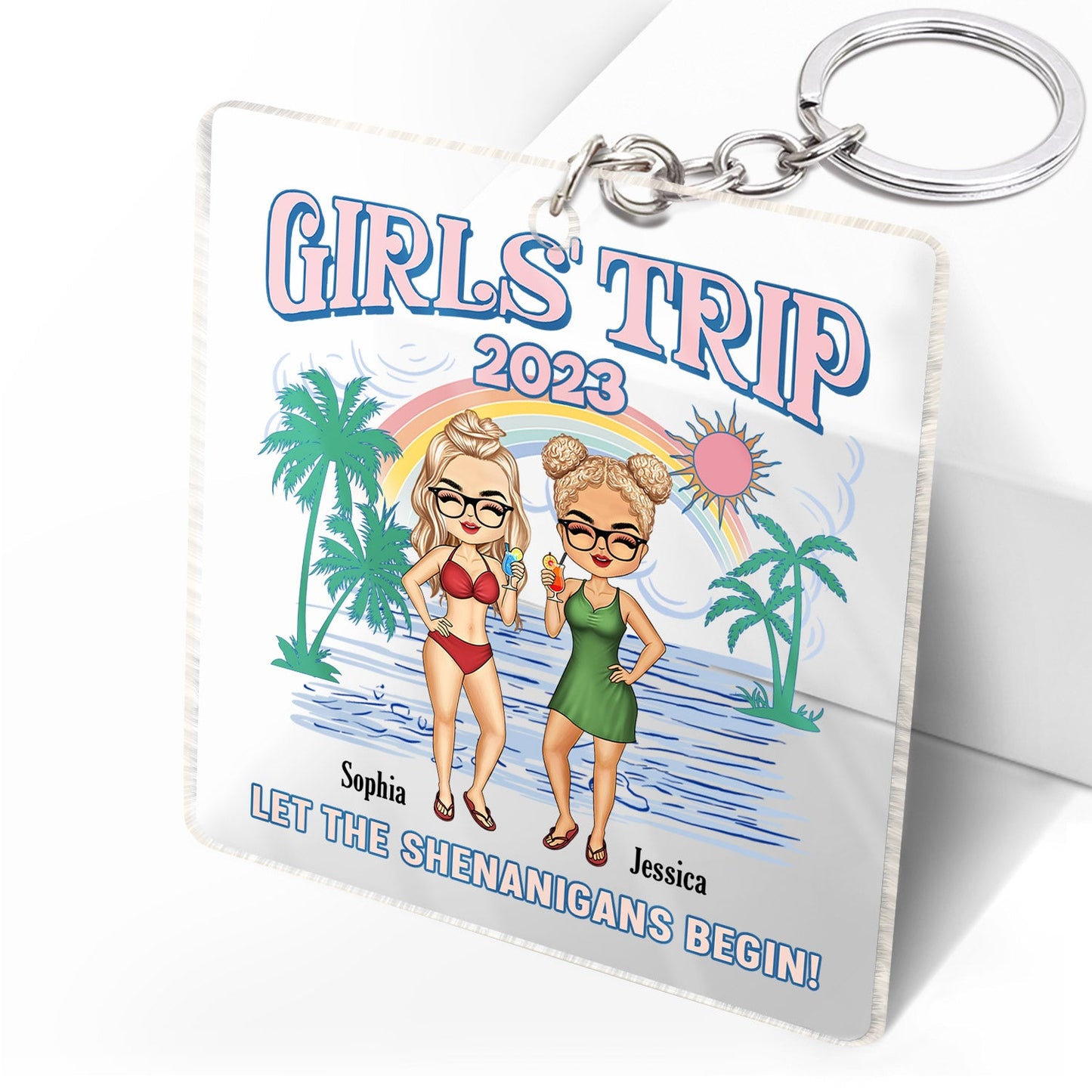 Girls Trip Let The Shenanigans Begin - Gift For Besties, Beach Lovers - Personalized Custom Acrylic Keychain
