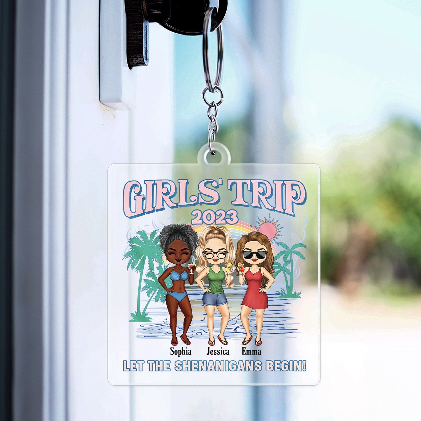 Girls Trip Let The Shenanigans Begin - Gift For Besties, Beach Lovers - Personalized Custom Acrylic Keychain