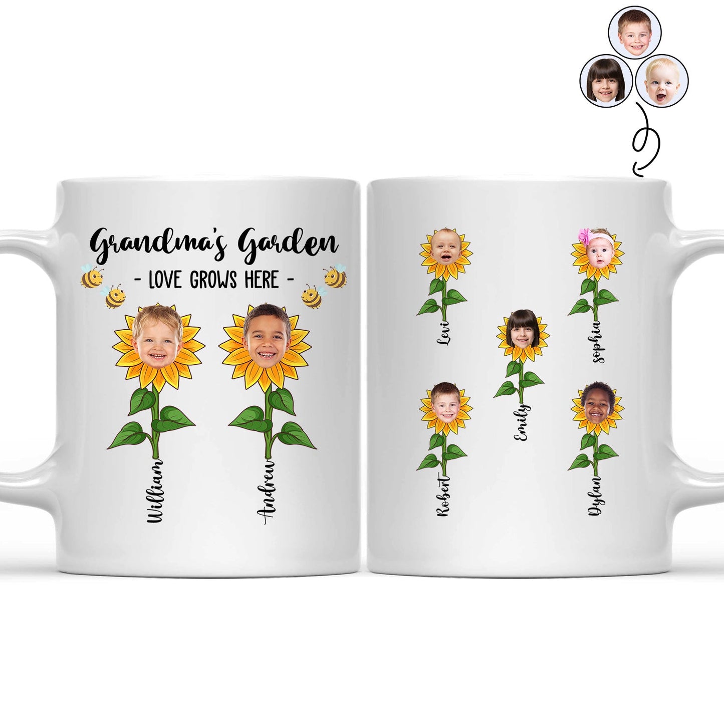Custom Photo Lovely Kid's Face Grandma's Garden - Gift For Grandma, Grandmother - Personalized Mug
