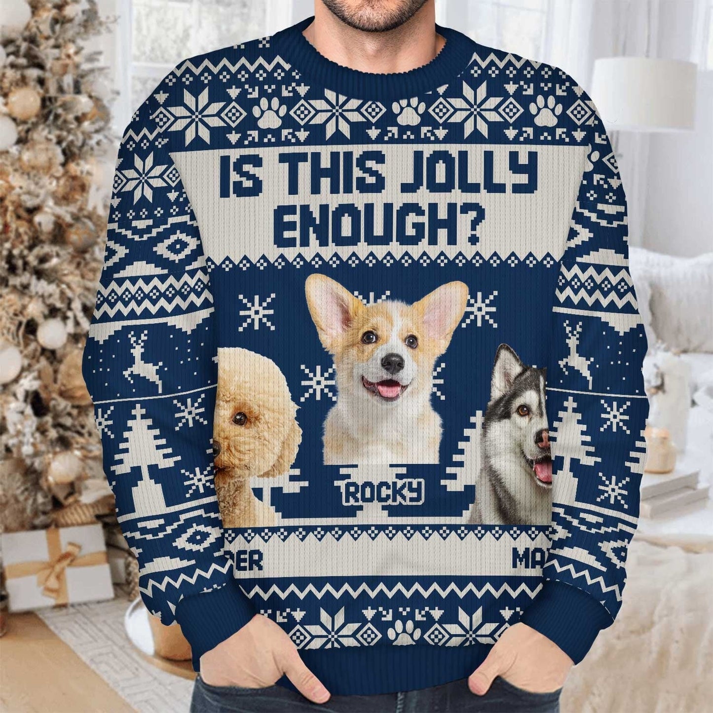 Custom Photo Is This Jolly Enough - Christmas Gift For Dog, Cat, Pet Lovers - Personalized Unisex Ugly Sweater