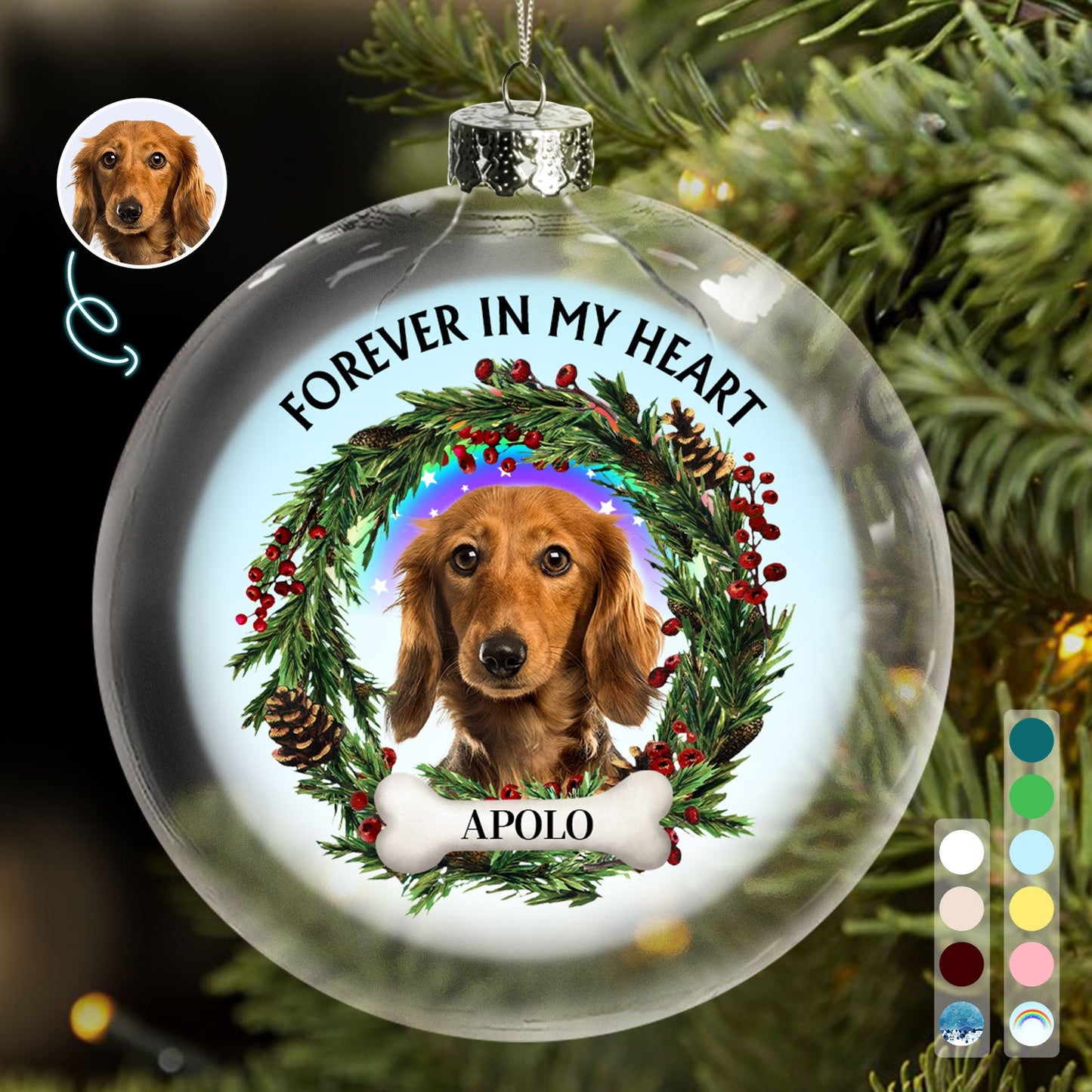 Custom Photo Lovely Dogs Cats Forever In My Heart - Christmas Memorial Gift For Pet Lovers - Personalized Clear Flat Ball Ornament