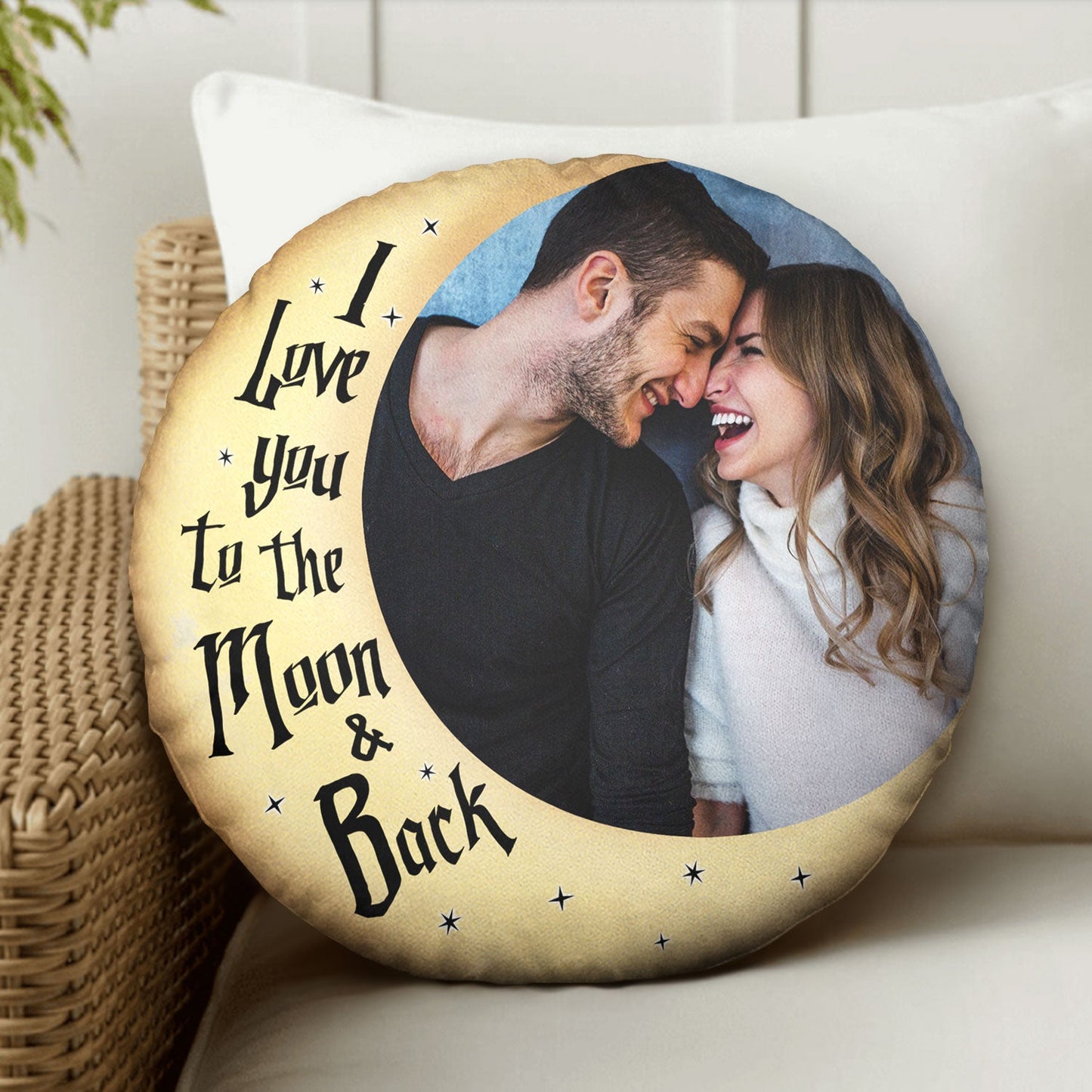 Custom Photo I Love You To The Moon And Back - Gift For Grandma, Mom, Couples, Dog Lovers, Cat Lovers - Personalized Round Pillow