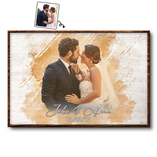 Custom Photo Watercolor Painting - Birthday, Anniversary Gift For Spouse, Husband, Wife, Couple - Personalized Poster