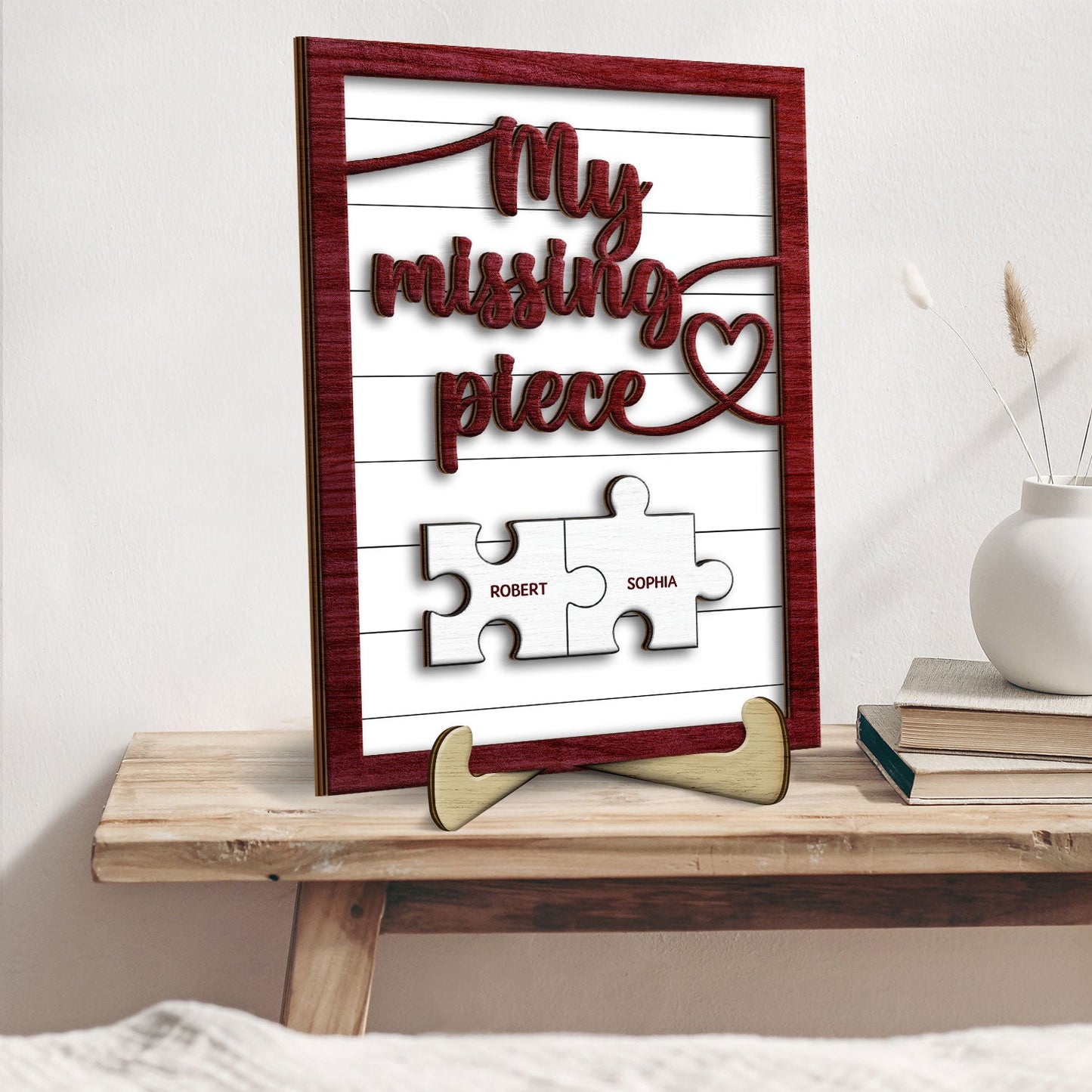 My Missing Piece - Gift For Old Couples, Husband, Wife - Personalized 2-Layered Wooden Plaque With Stand