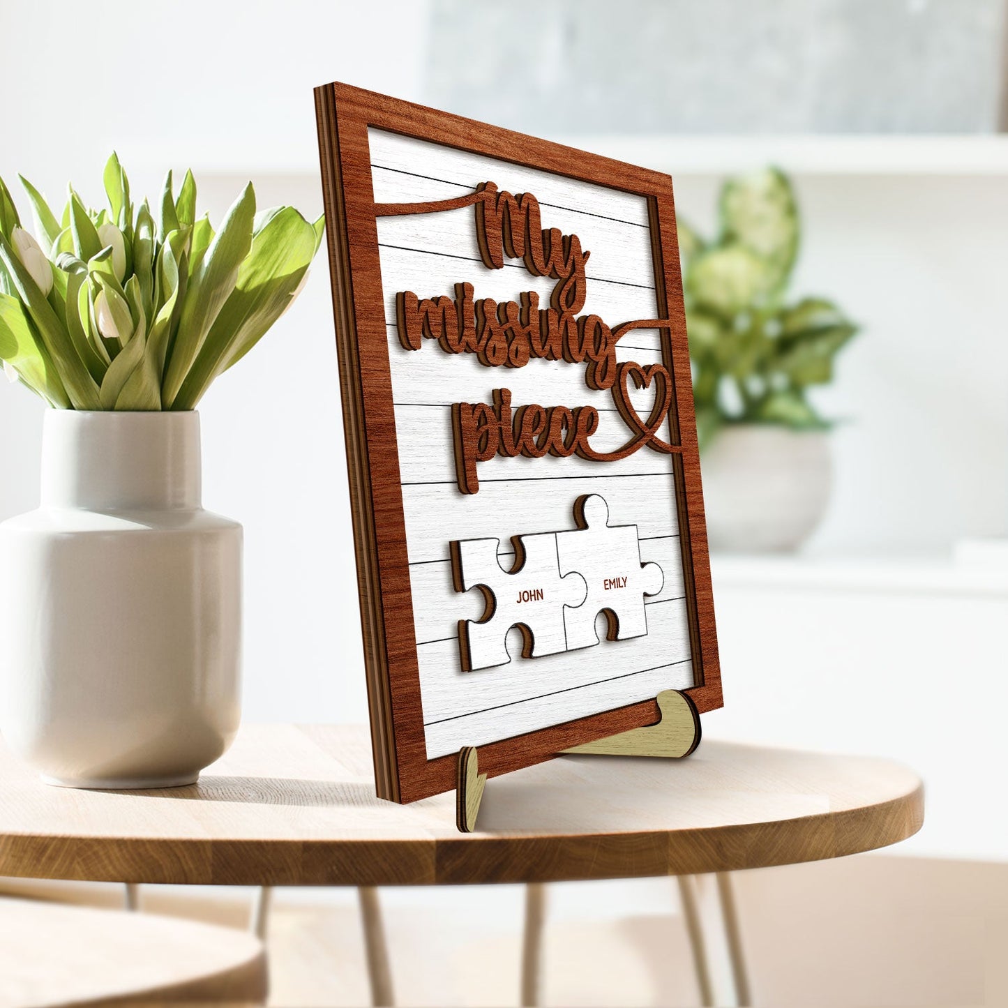 My Missing Piece - Gift For Old Couples, Husband, Wife - Personalized 2-Layered Wooden Plaque With Stand