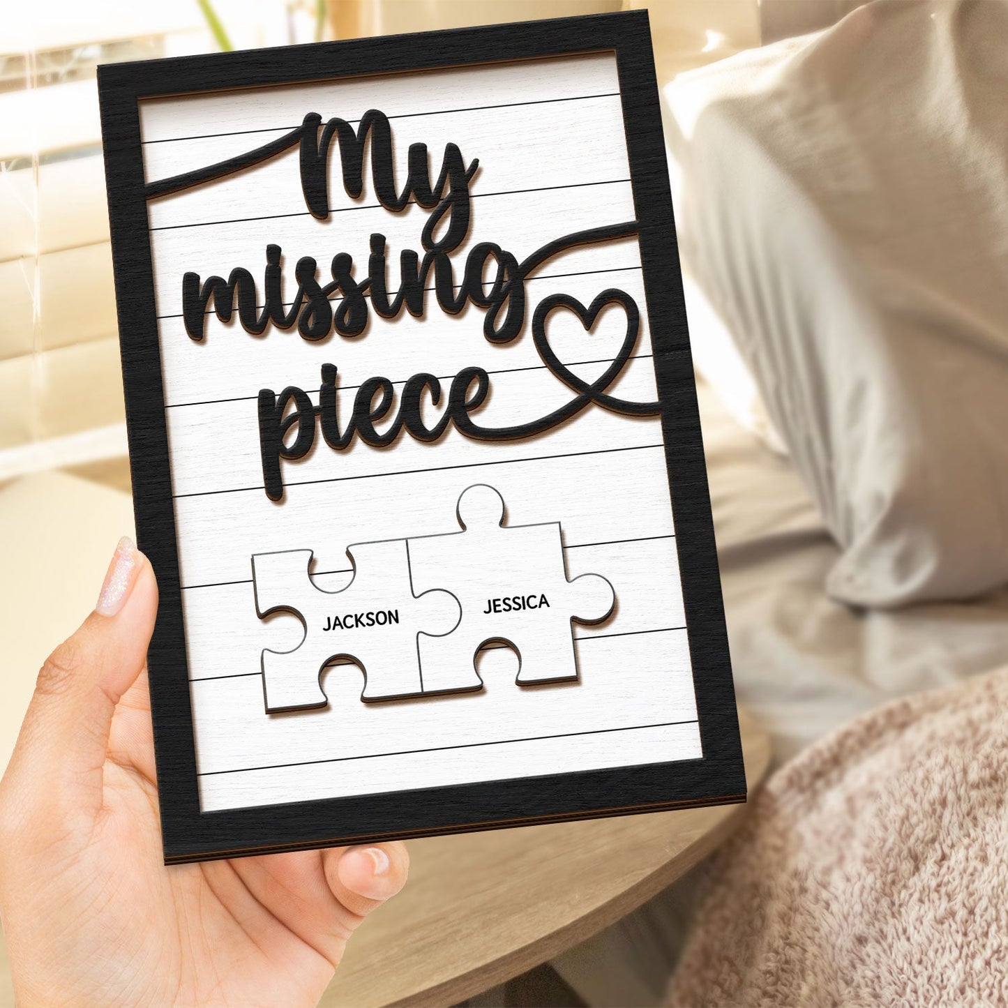 My Missing Piece - Gift For Old Couples, Husband, Wife - Personalized 2-Layered Wooden Plaque With Stand