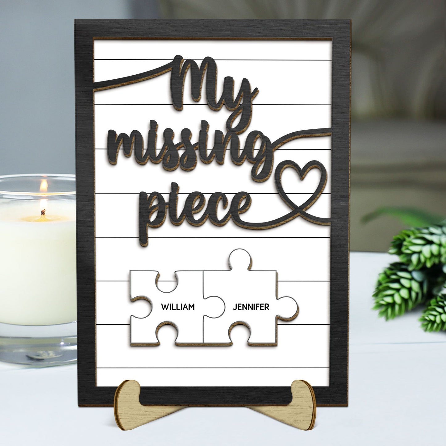 My Missing Piece - Gift For Old Couples, Husband, Wife - Personalized 2-Layered Wooden Plaque With Stand