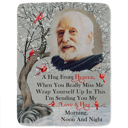 Custom Photo A Hug From Heaven - Memorial Gift For Family, Friends, Siblings - Personalized Fleece Blanket