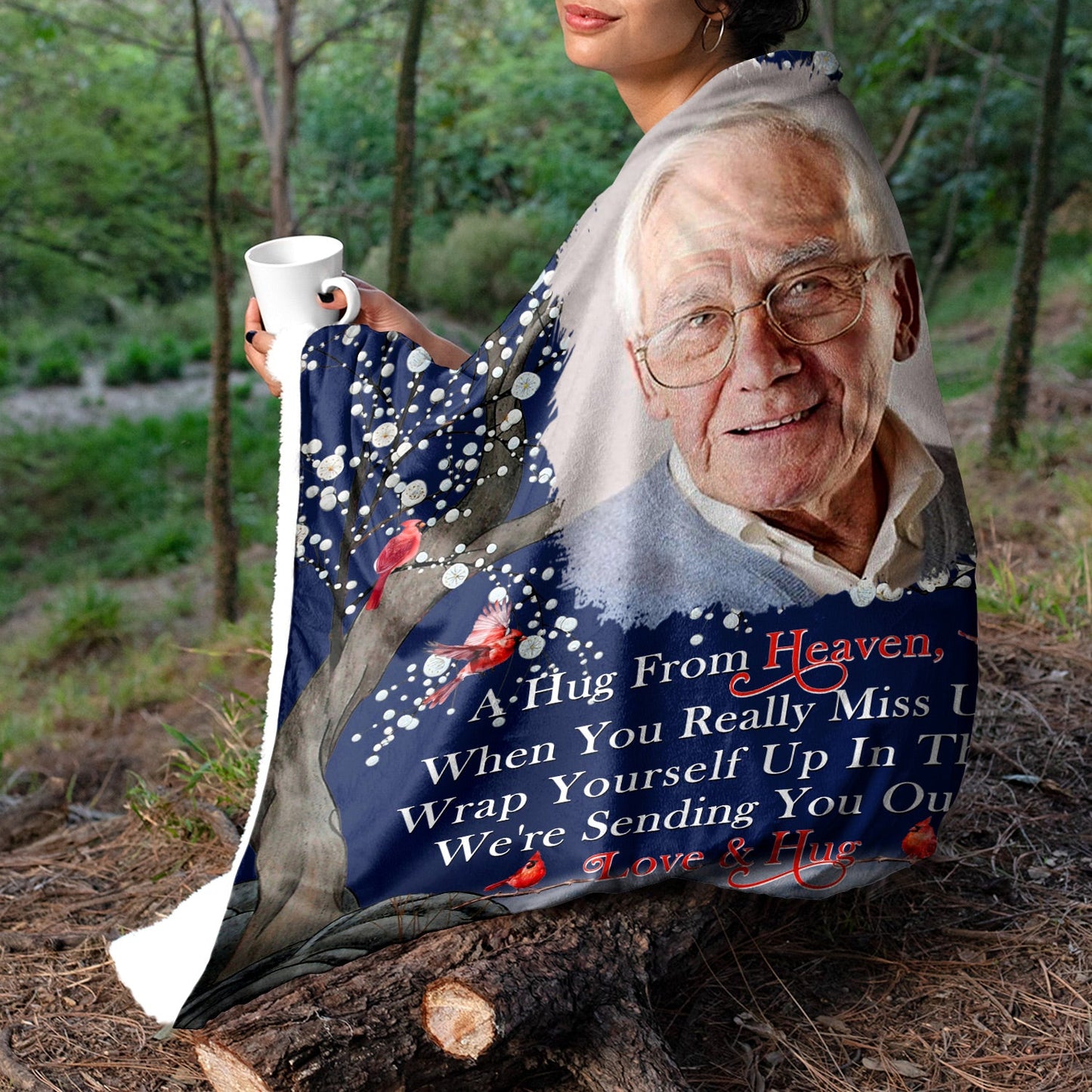 Custom Photo A Hug From Heaven - Memorial Gift For Family, Friends, Siblings - Personalized Fleece Blanket