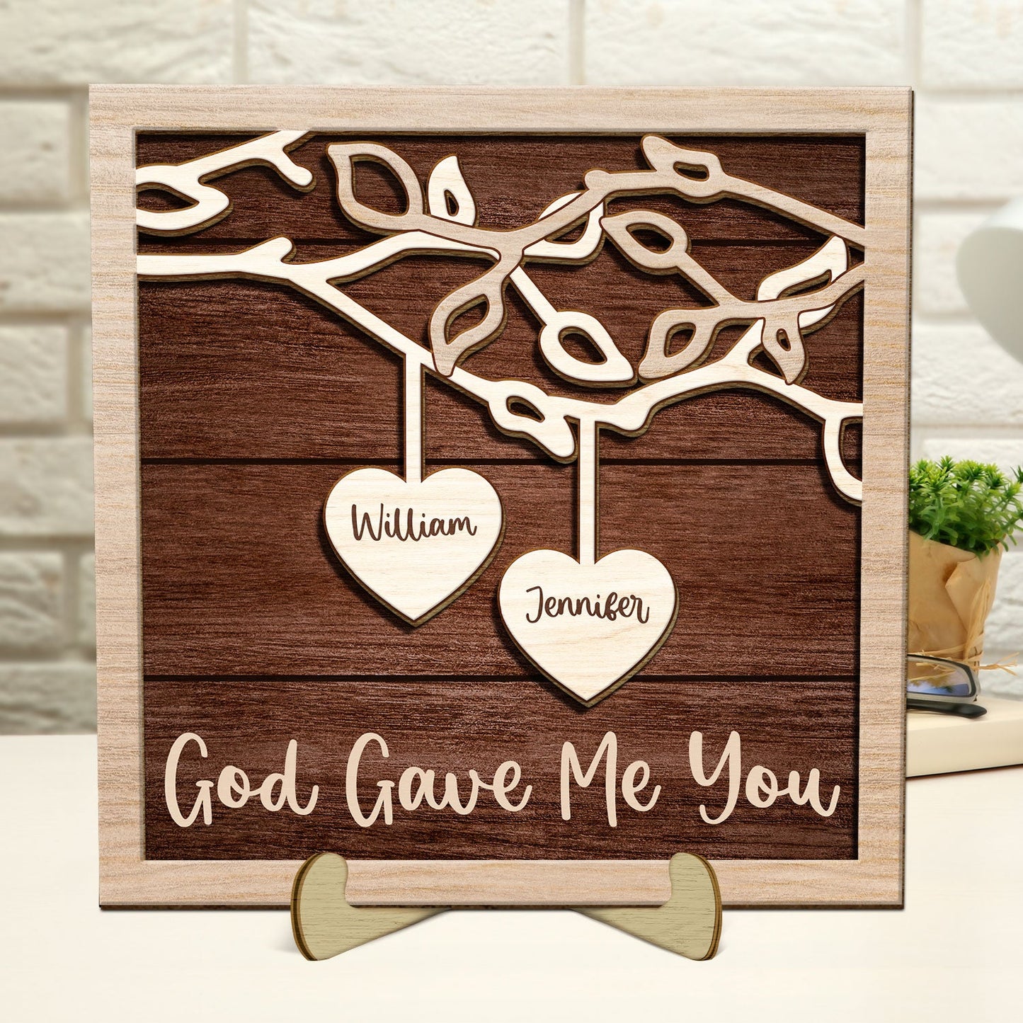 God Gave Me You - Gift For Couples, Husband, Wife - Personalized 2-Layered Wooden Plaque With Stand