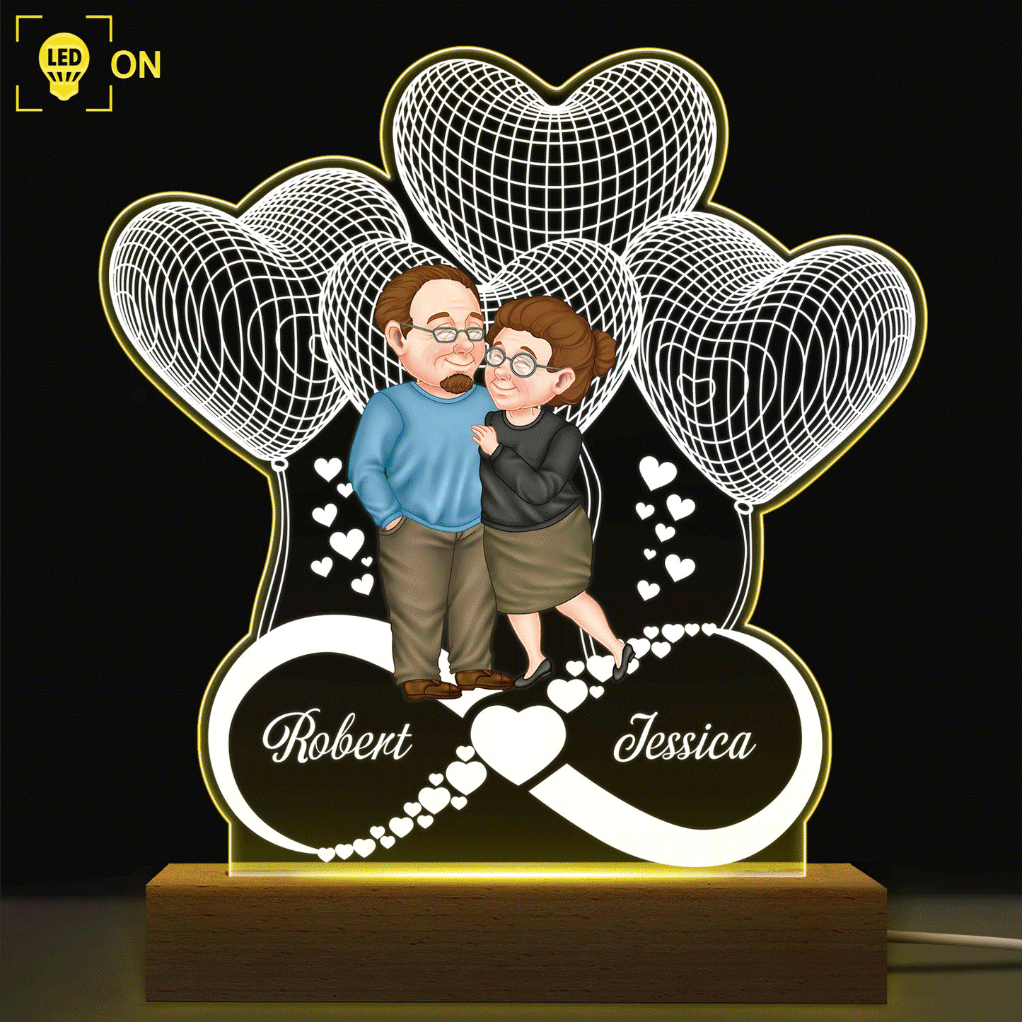 Arm In Arm Forever Love - Anniversary Gift For Spouse, Husband, Wife, Couple - Personalized 3D Led Light Wooden Base
