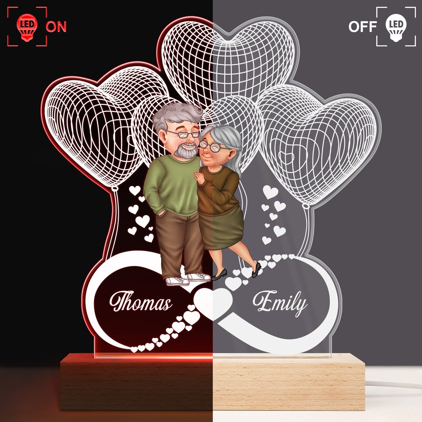 Arm In Arm Forever Love - Anniversary Gift For Spouse, Husband, Wife, Couple - Personalized 3D Led Light Wooden Base