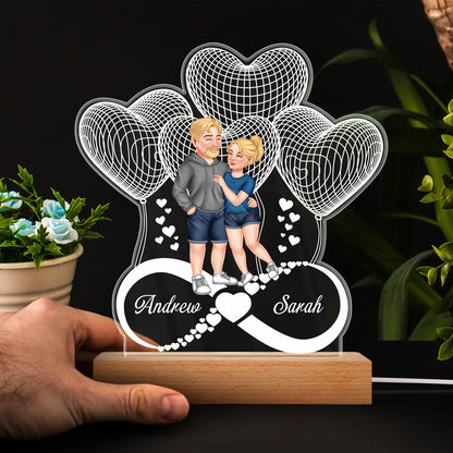 Arm In Arm Forever Love - Anniversary Gift For Spouse, Husband, Wife, Couple - Personalized 3D Led Light Wooden Base