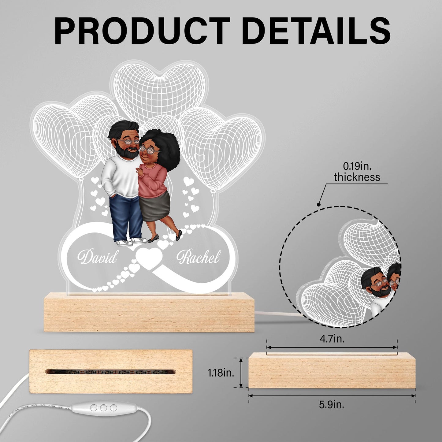 Arm In Arm Forever Love - Anniversary Gift For Spouse, Husband, Wife, Couple - Personalized 3D Led Light Wooden Base