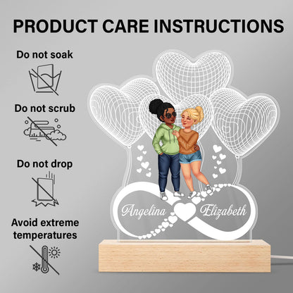 Arm In Arm Forever Love - Anniversary Gift For Spouse, Husband, Wife, Couple - Personalized 3D Led Light Wooden Base