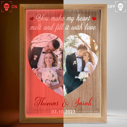 Custom Photo You Fill My Heart With Love - Anniversary Gift For Spouse, Husband, Wife, Couple - Personalized Picture Frame Light Box