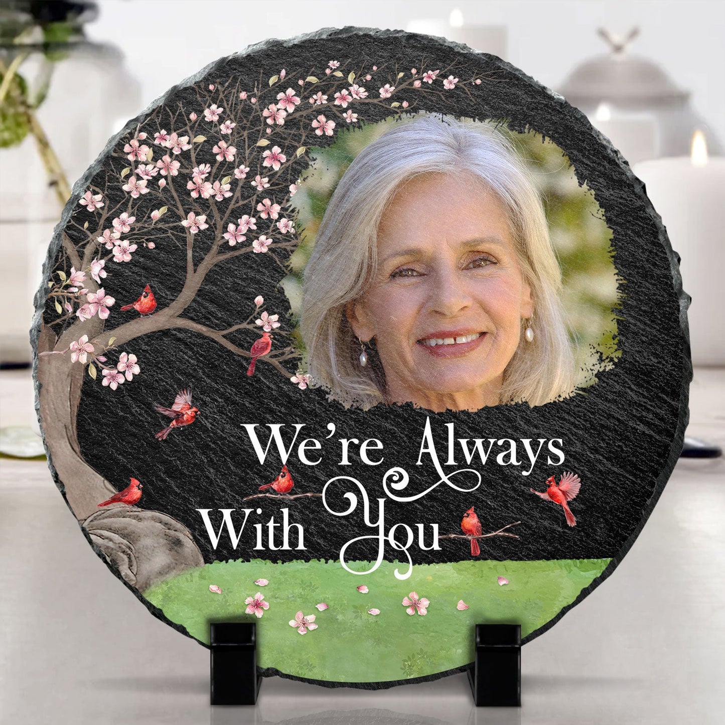 Custom Photo I'm Always With You Blooming Tree - Memorial Gift For Family, Friends - Personalized Circle Memorial Garden Stone