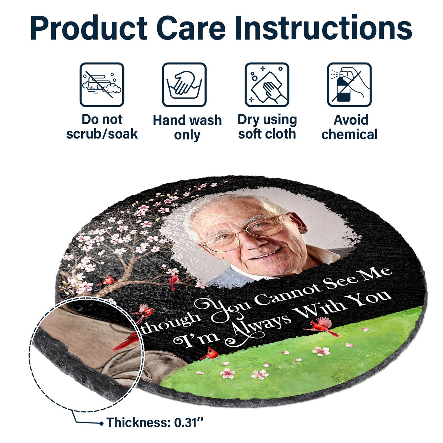 Custom Photo I'm Always With You Blooming Tree - Memorial Gift For Family, Friends - Personalized Circle Memorial Garden Stone