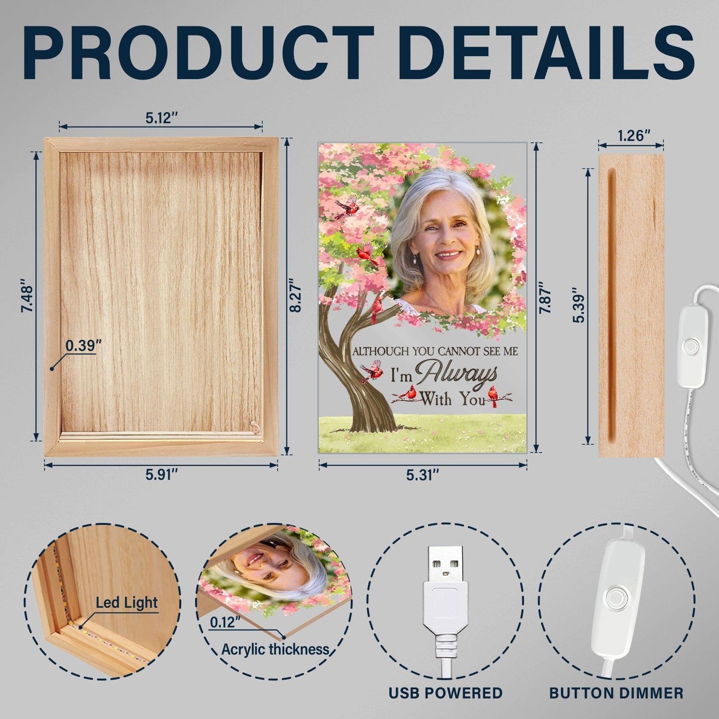 Custom Photo I'm Always With You Blooming Tree - Memorial Gift For Family, Friends - Personalized Picture Frame Light Box