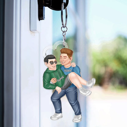 Funny Couple Carrying - Gift For Couples, Husband, Wife - Personalized Cutout Acrylic Keychain