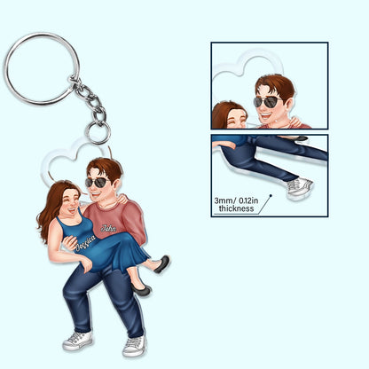Funny Couple Carrying - Gift For Couples, Husband, Wife - Personalized Cutout Acrylic Keychain