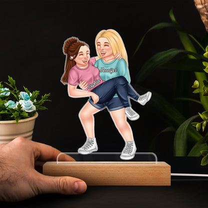 Funny Couple Carrying - Gift For Couples, Husband, Wife - Personalized 3D Led Light Wooden Base