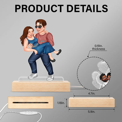 Funny Couple Carrying - Gift For Couples, Husband, Wife - Personalized 3D Led Light Wooden Base