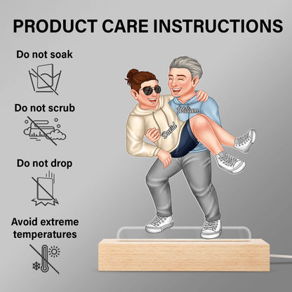 Funny Couple Carrying - Gift For Couples, Husband, Wife - Personalized 3D Led Light Wooden Base
